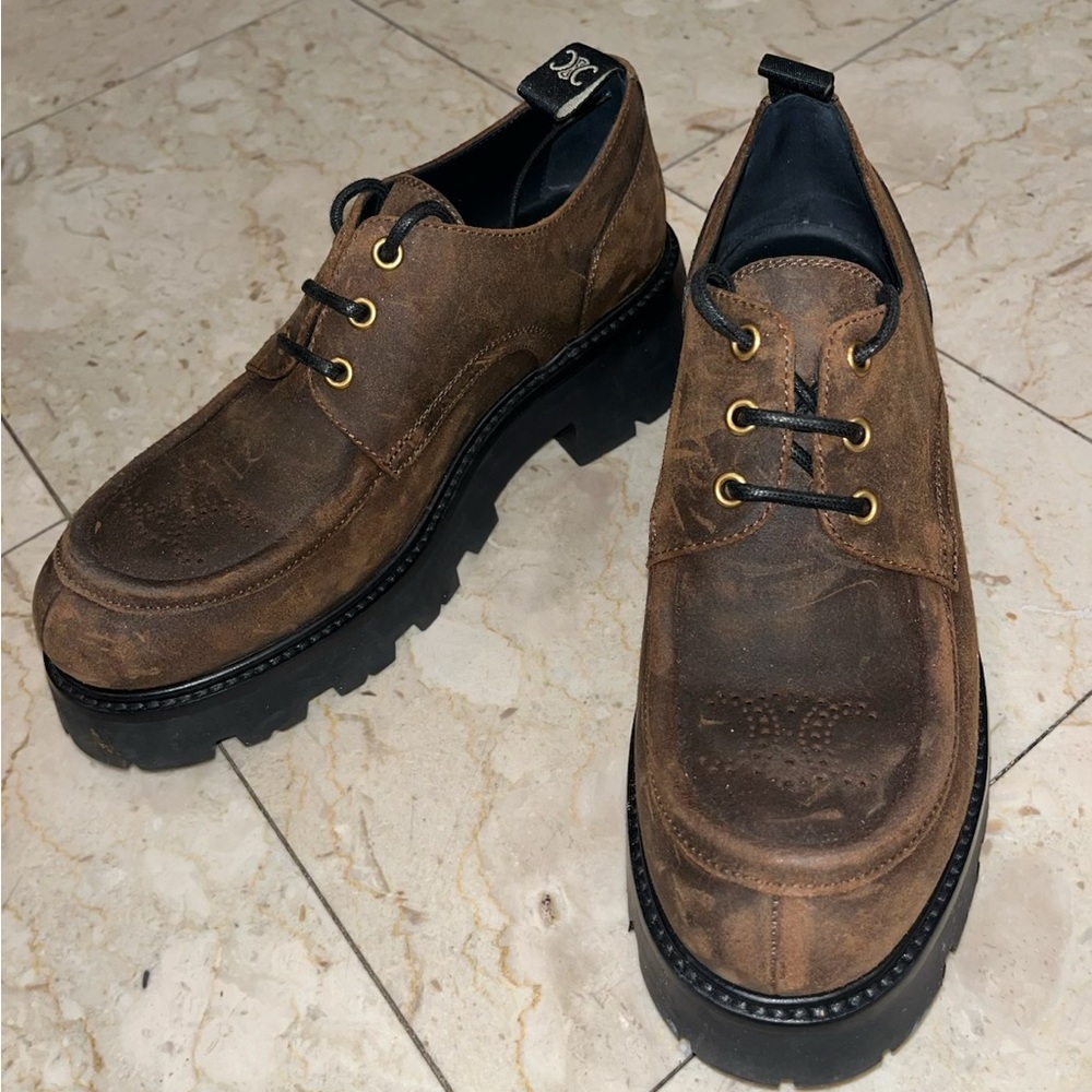 CELINE TRIOMPHE DERBIE Boots, Waxed Suede Shoes Women’s Sz 39 / 8.5 US - Picture 12 of 13